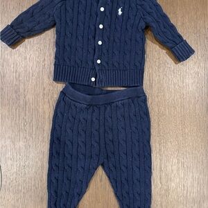 Ralph Lauren Navy Cable Knit Baby Cardigan & Pants Set